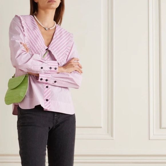 GANNI Ruffled striped cotton-poplin blouse - Picture 5 of 16